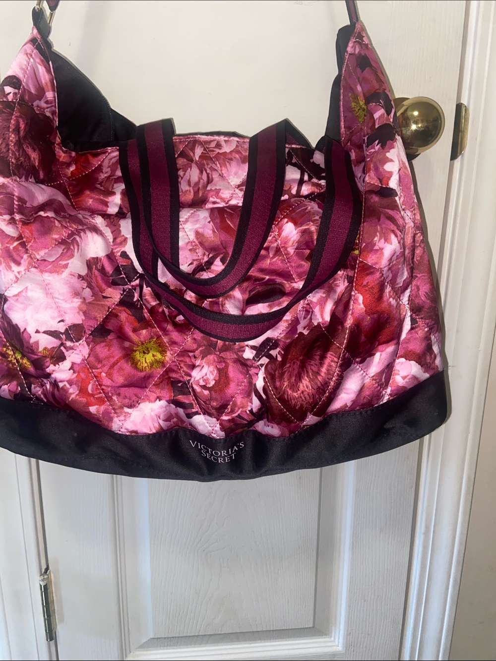 Victoria's Secret Floral Pink and Black Quilted Tote